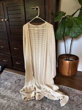 Free People Cream Open-Front Crochet Knit Women's Cardigan Sweater